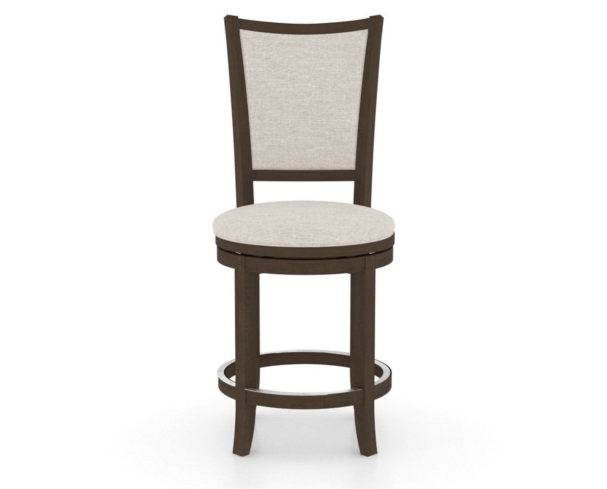 Canadel Upholstered Counter Stool 8003 in TB Fabric and 29 Hazelnut Washed and Swivel Base, front view