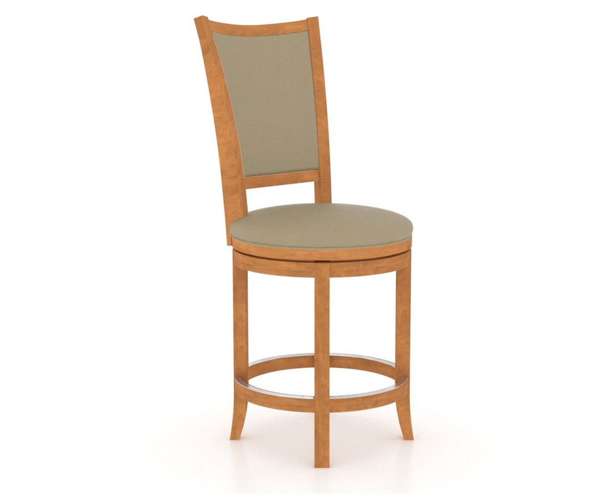 Canadel Upholstered Counter Stool 8003 in XY Faux Leather and 01 Honey Washed and Swivel Base, three-quarter view