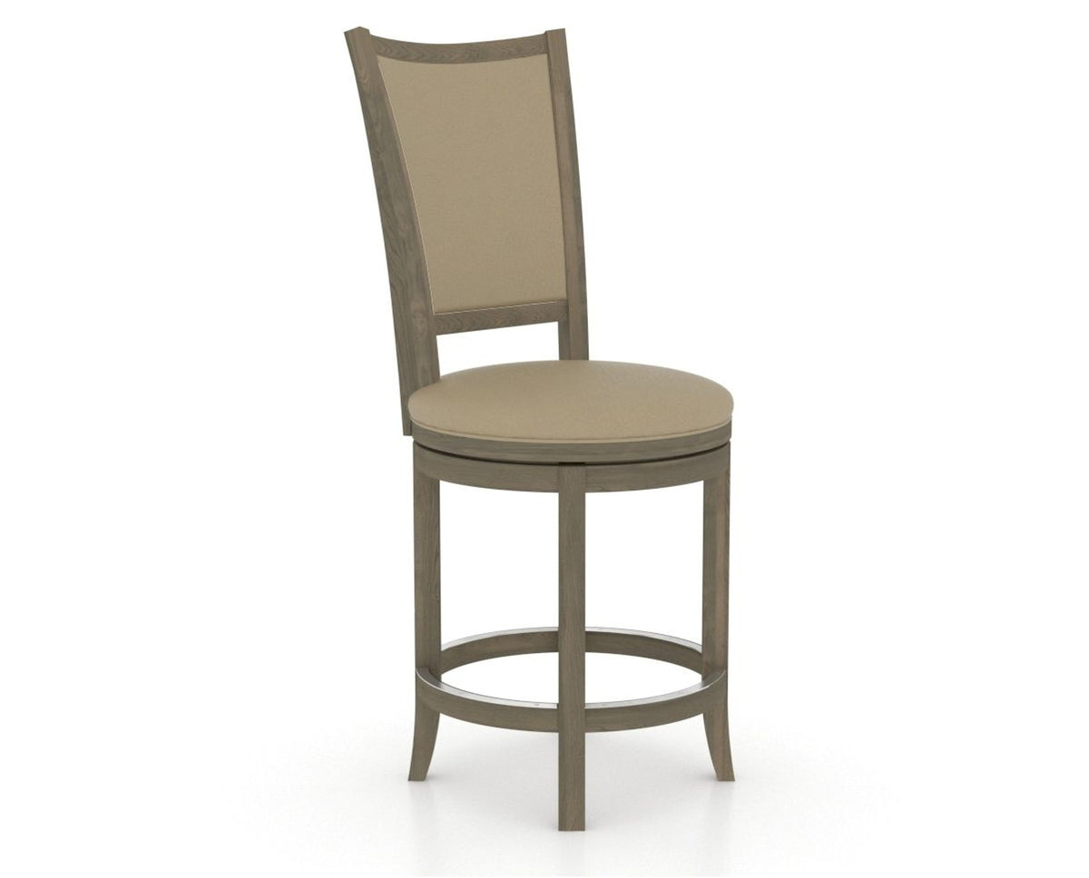 Canadel Upholstered Counter Stool 8003 in XY Faux Leather and 08 Shadow and Swivel Base, three-quarter view