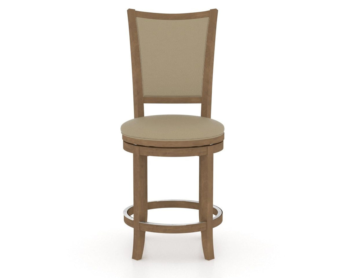 Canadel Upholstered Counter Stool 8003 in XY Faux Leather and 25 Pecan Washed and Swivel Base, front view