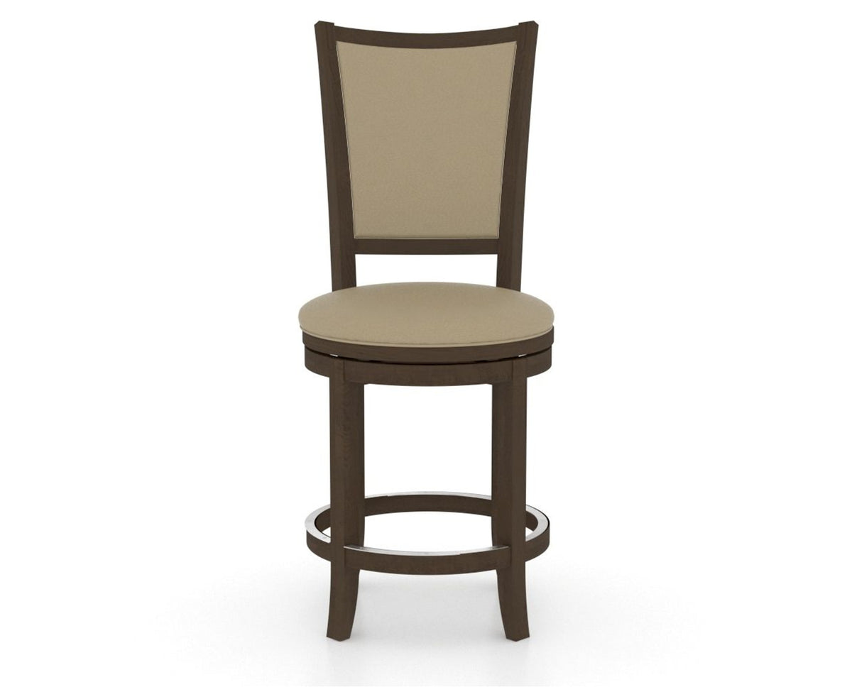 Canadel Upholstered Counter Stool 8003 in XY Faux Leather and 29 Hazelnut Washed and Swivel Base, front view