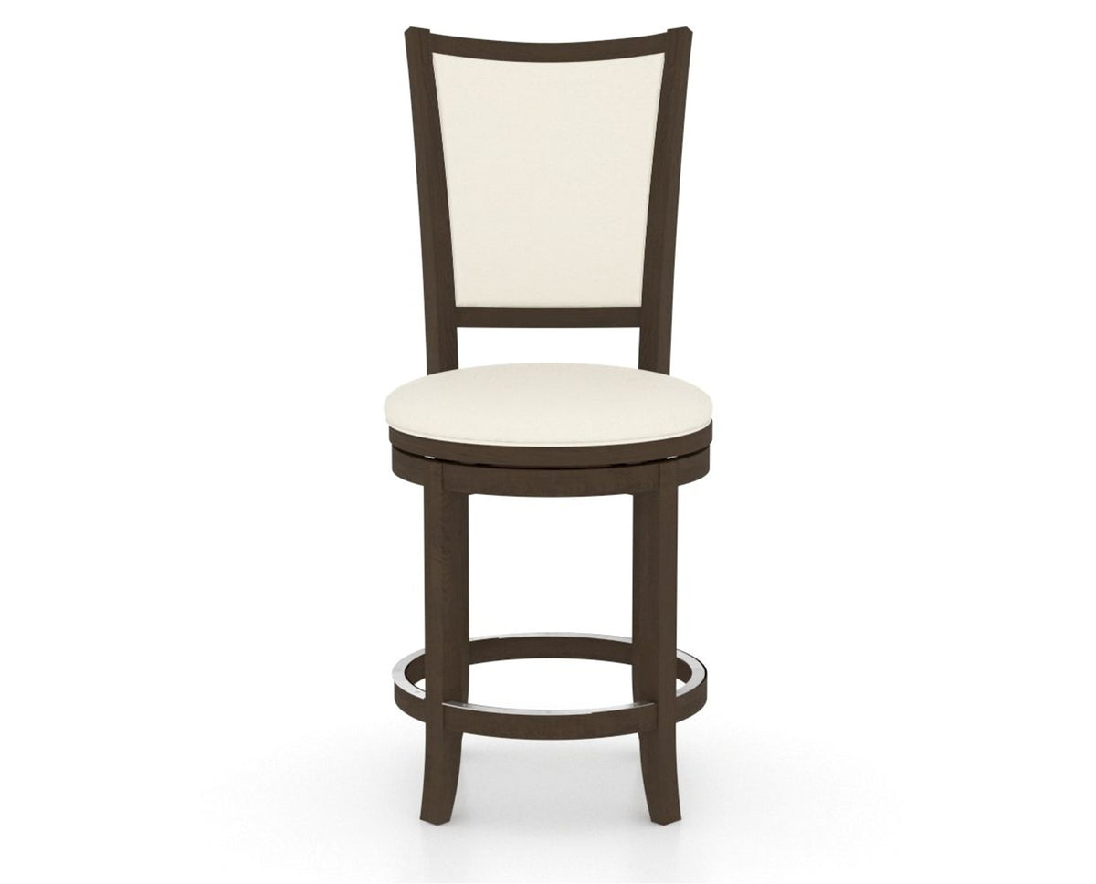 Canadel Upholstered Counter Stool 8003 in YJ Faux Leather and 29 Hazelnut Washed and Swivel Base, front view