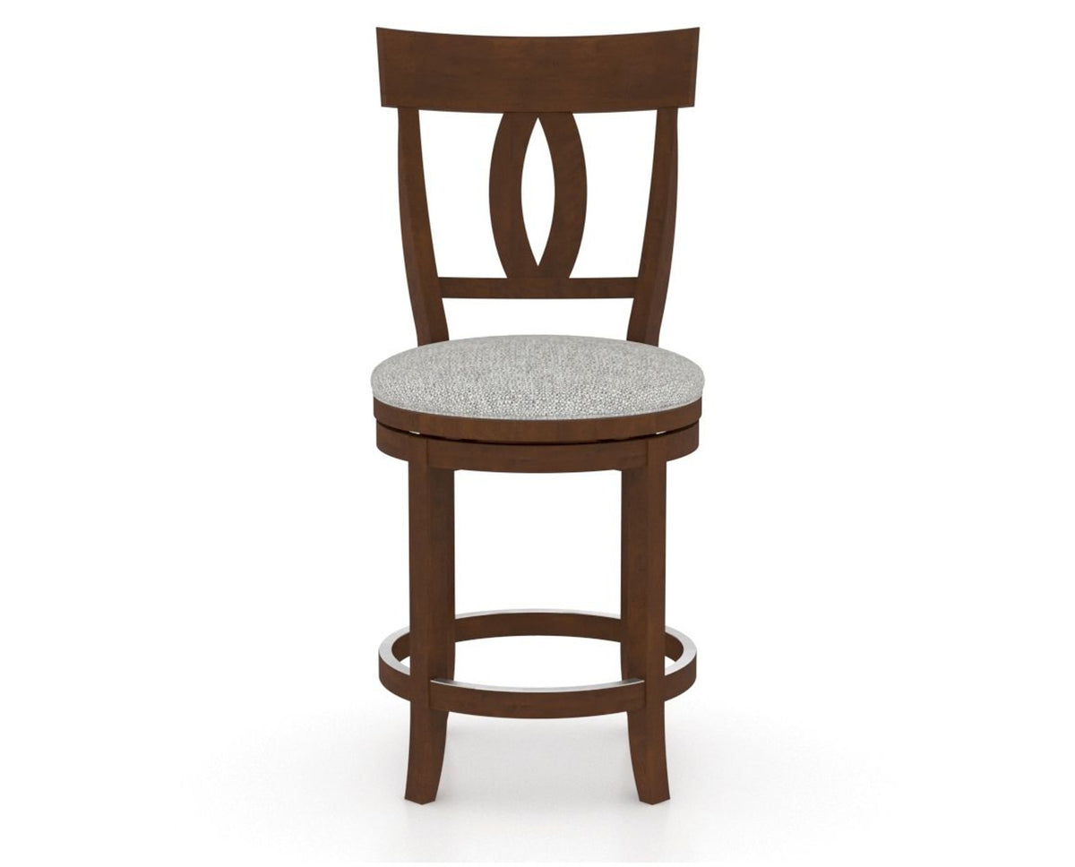Canadel Upholstered Counter Stool 8100 in 7C Fabric and 19 Cognac Washed and Swivel Base, front view