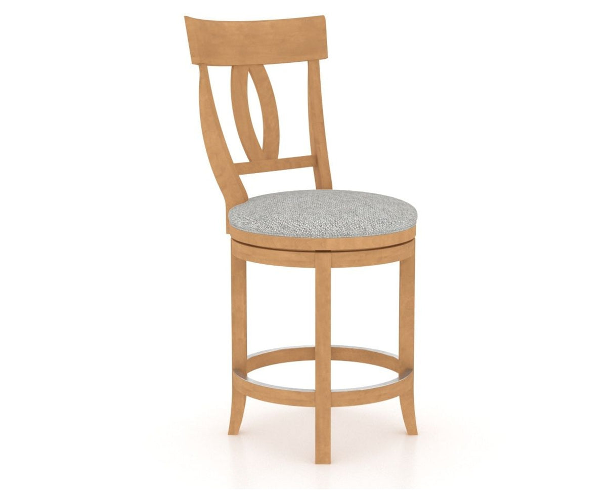 Canadel Upholstered Counter Stool 8100 in 7C Fabric and 20 Caramel Washed and Swivel Base, three-quarter view