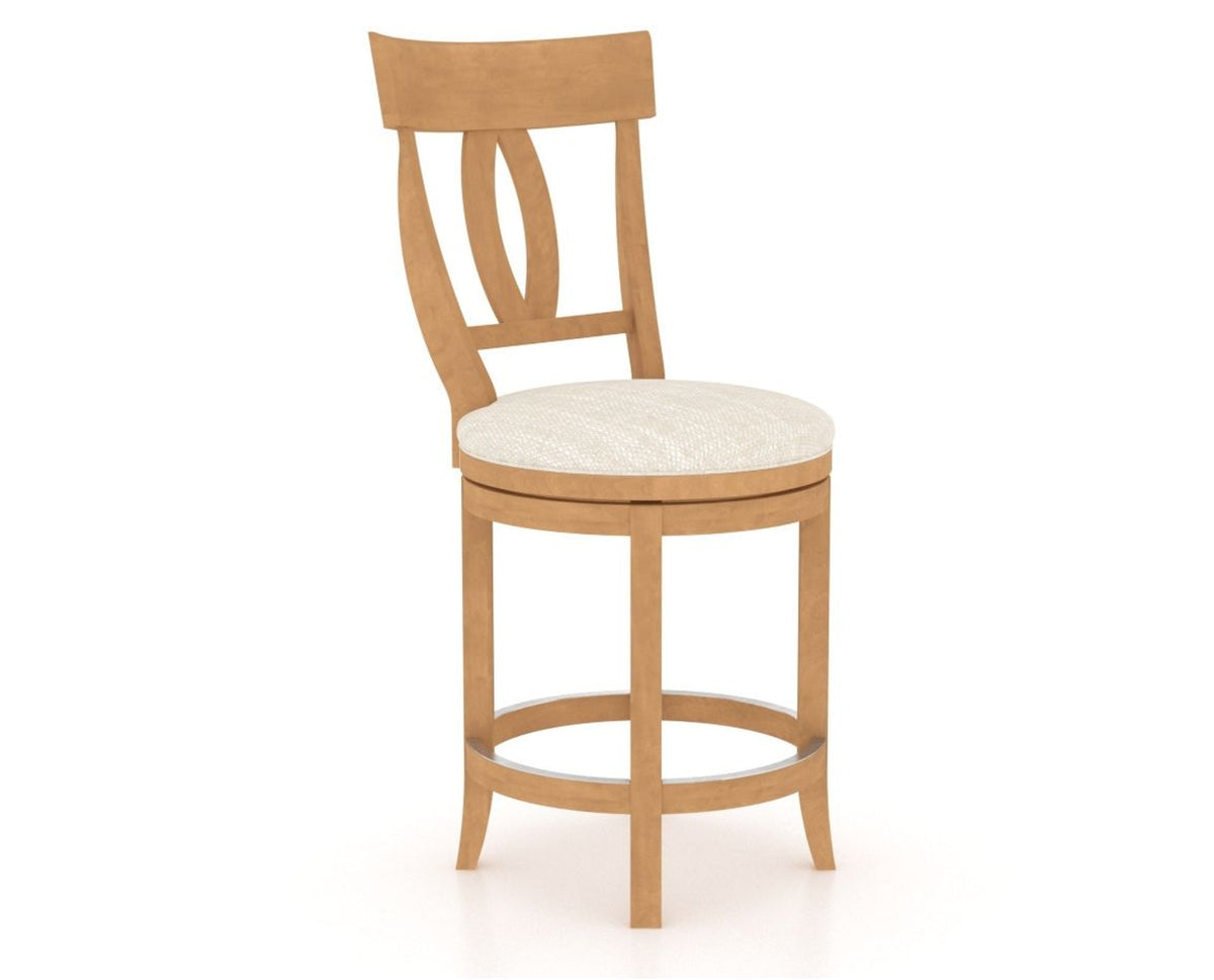 Canadel Upholstered Counter Stool 8100 in FT InsideOut® and 20 Caramel Washed and Swivel Base, three-quarter view