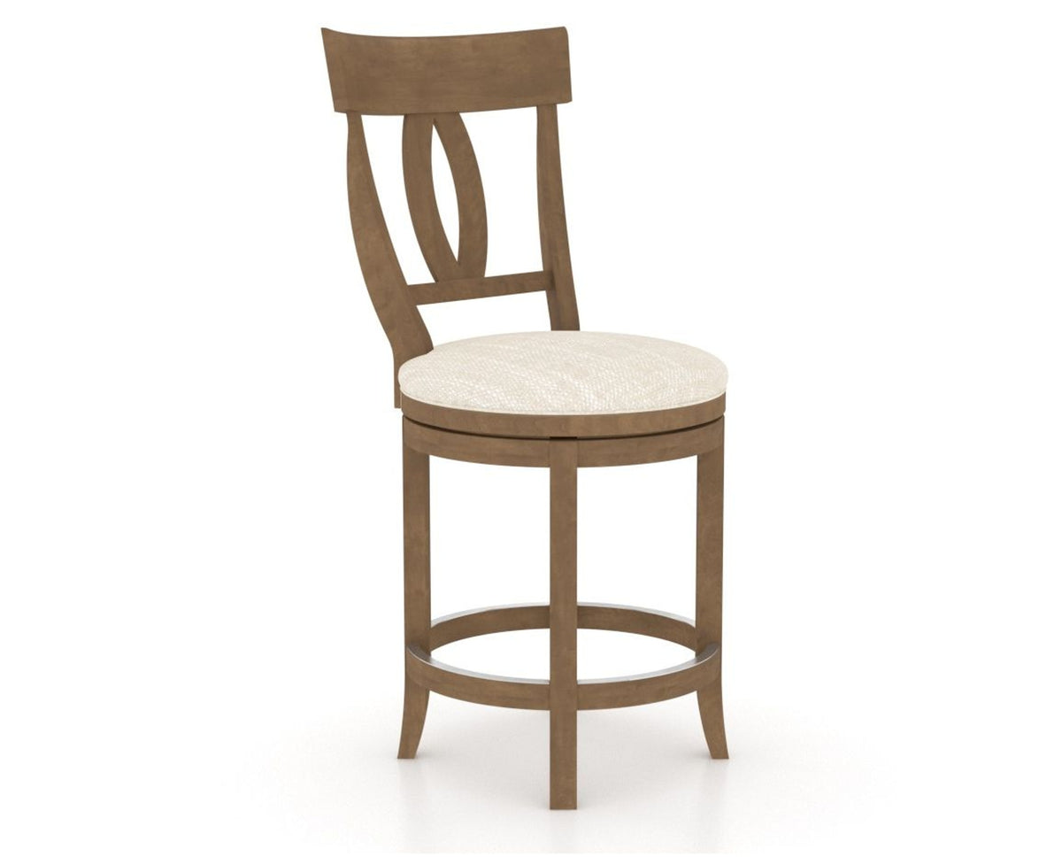 Canadel Upholstered Counter Stool 8100 in FT InsideOut® and 25 Pecan Washed and Swivel Base, three-quarter view