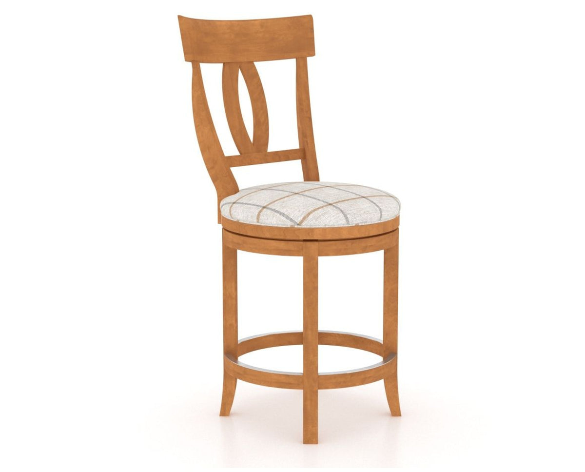 Canadel Upholstered Counter Stool 8100 in OZ Fabric and 01 Honey Washed and Swivel Base, three-quarter view