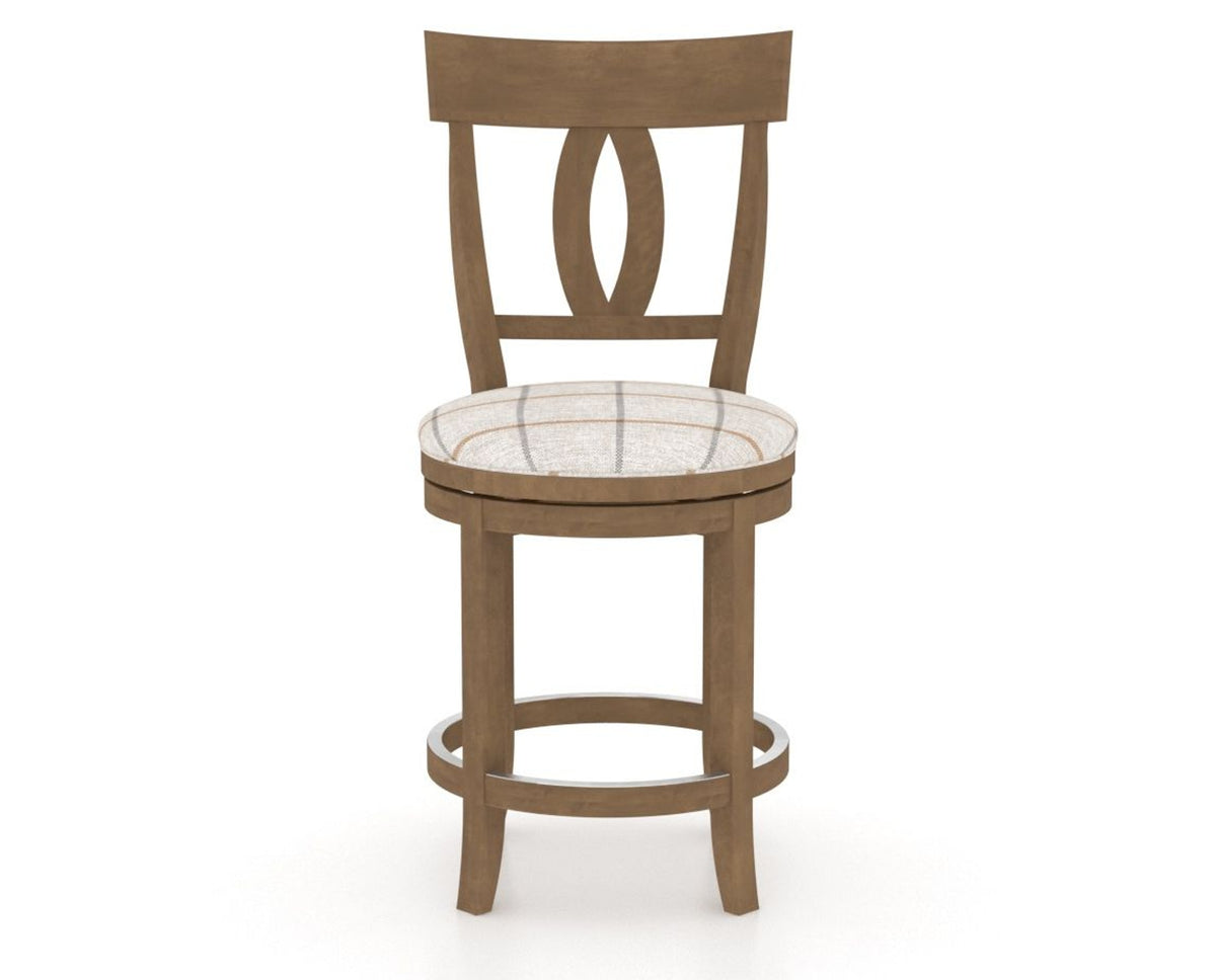 Canadel Upholstered Counter Stool 8100 in OZ Fabric and 25 Pecan Washed and Swivel Base, front view