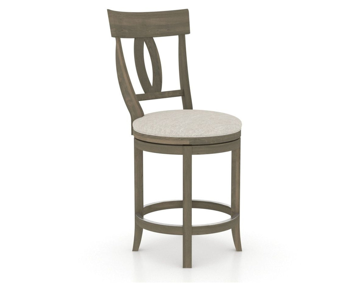 Canadel Upholstered Counter Stool 8100 in TB Fabric and 08 Shadow and Swivel Base, three-quarter view