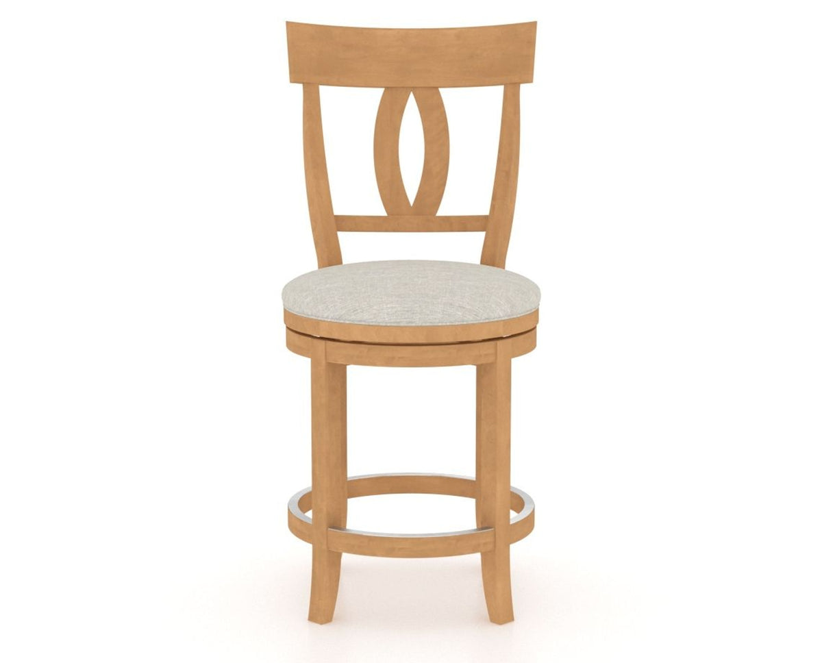 Canadel Upholstered Counter Stool 8100 in TB Fabric and 20 Caramel Washed and Swivel Base, front view