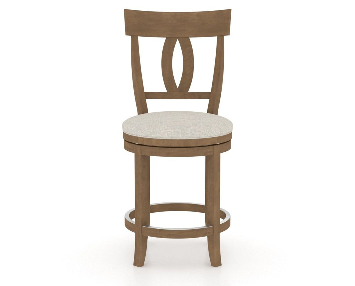 Canadel Upholstered Counter Stool 8100 in TB Fabric and 25 Pecan Washed and Swivel Base, front view