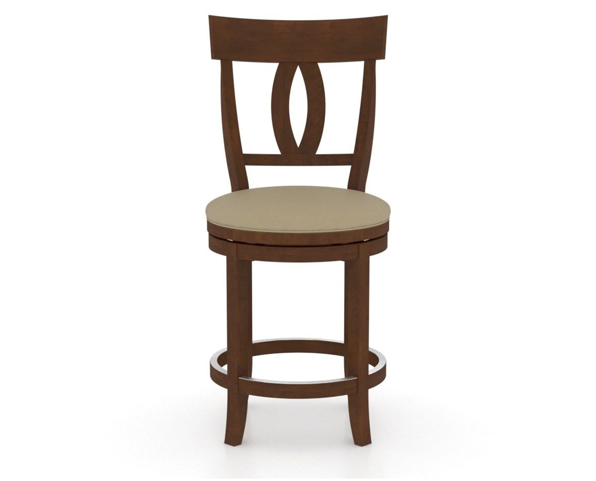 Canadel Upholstered Counter Stool 8100 in XY Faux Leather and 19 Cognac Washed and Swivel Base, front view
