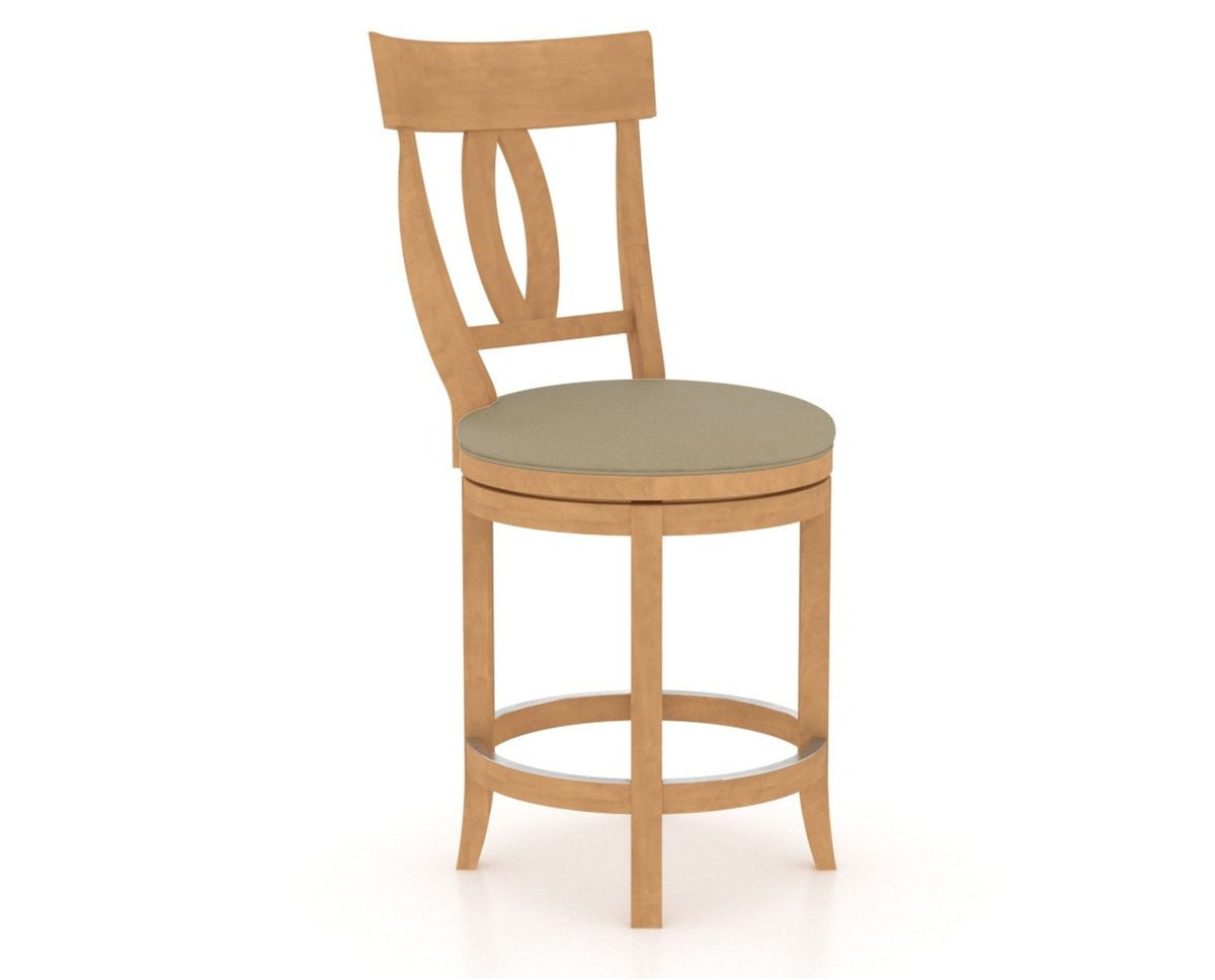 Canadel Upholstered Counter Stool 8100 in XY Faux Leather and 20 Caramel Washed and Swivel Base, three-quarter view