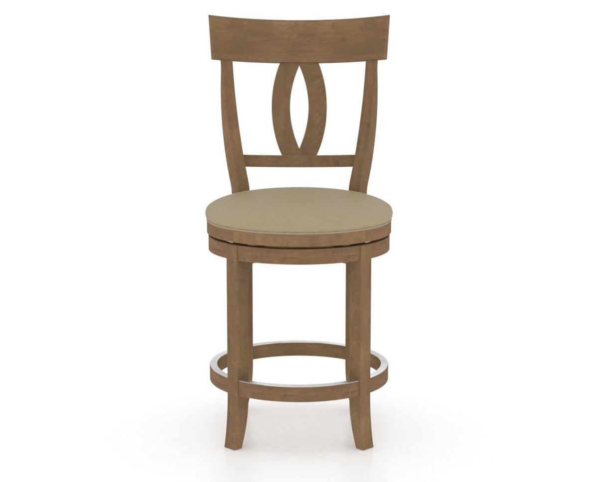 Canadel Upholstered Counter Stool 8100 in XY Faux Leather and 25 Pecan Washed and Swivel Base, front view