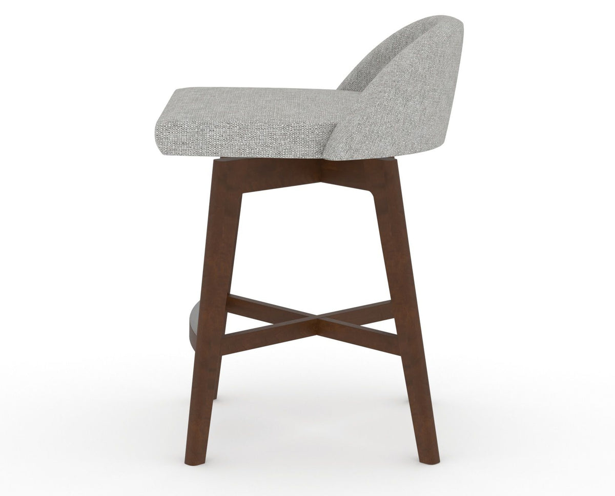Canadel Downtown Swivel Counter or Bar Stool 8138 in 7C Fabric and 19 Cognac Washed, side view