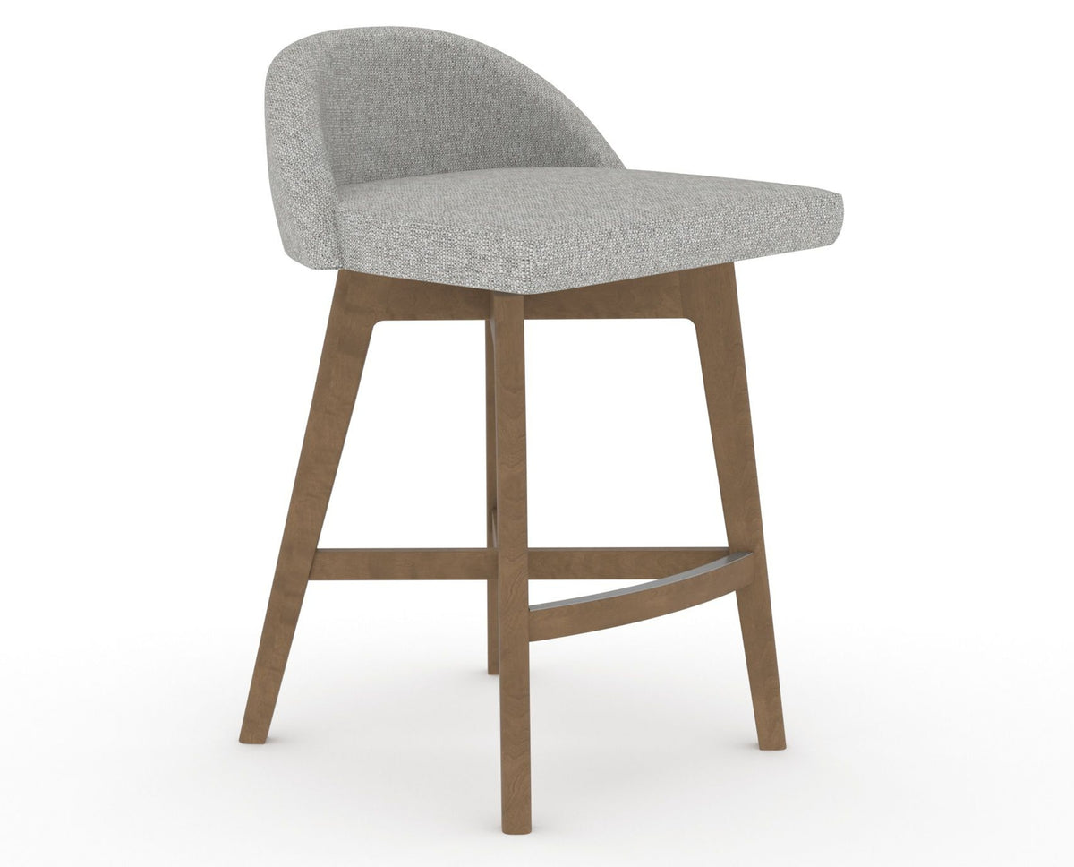 Canadel Downtown Swivel Counter or Bar Stool 8138 in 7C Fabric and 25 Pecan Washed, three-quarter view