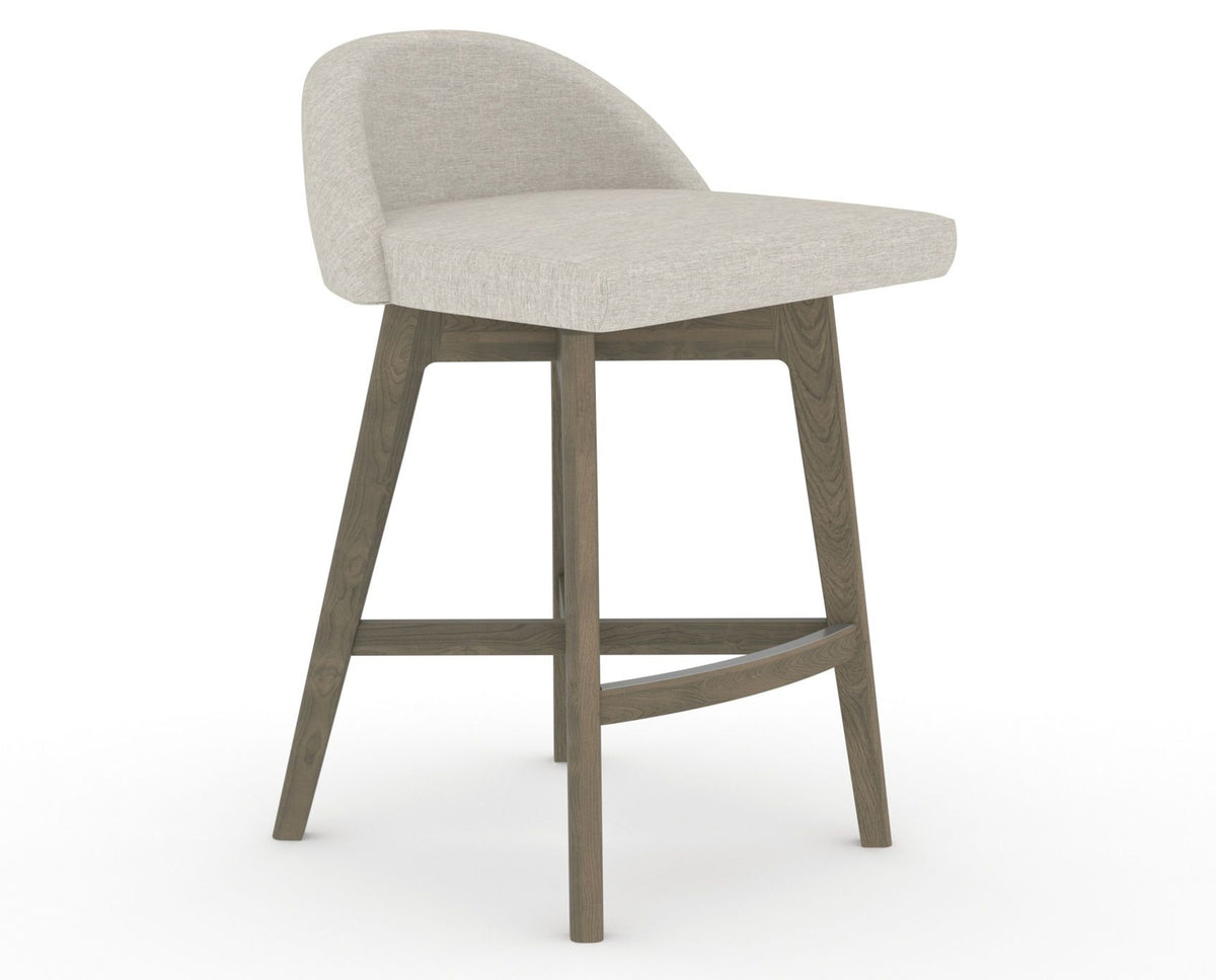 Canadel Downtown Swivel Counter or Bar Stool 8138 in TB Fabric and 08 Shadow, three-quarter view