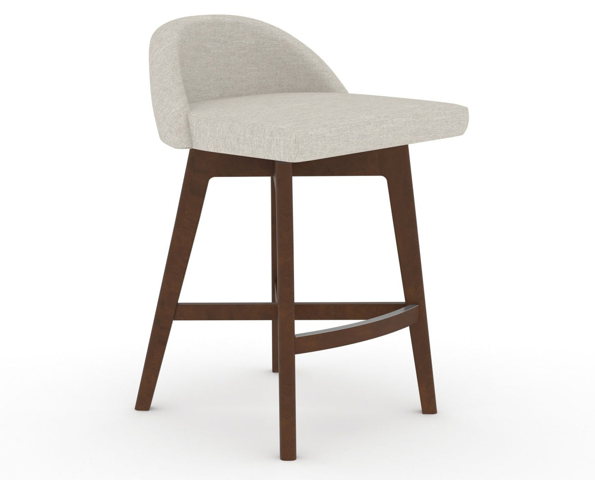 Canadel Downtown Swivel Counter or Bar Stool 8138 in TB Fabric and 19 Cognac Washed, three-quarter view