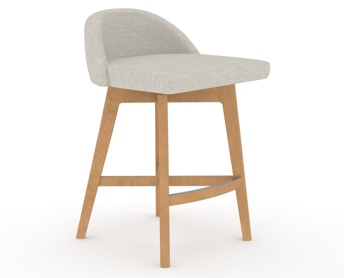 Canadel Downtown Swivel Counter or Bar Stool 8138 in TB Fabric and 20 Caramel Washed, three-quarter view