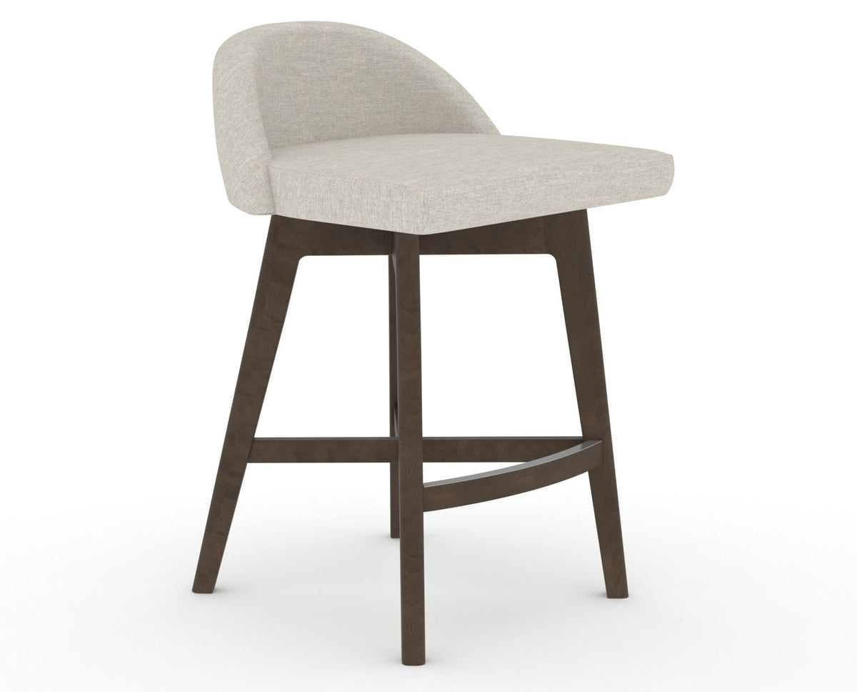 Canadel Downtown Swivel Counter or Bar Stool 8138 in TB Fabric and 29 Hazelnut Washed, three-quarter view