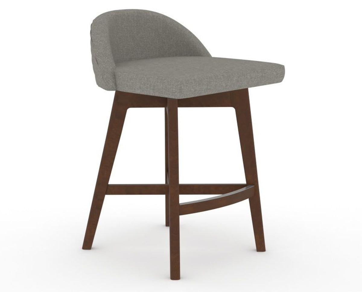 Canadel Downtown Swivel Counter or Bar Stool 8138 in TN Fabric and 19 Cognac Washed, three-quarter view