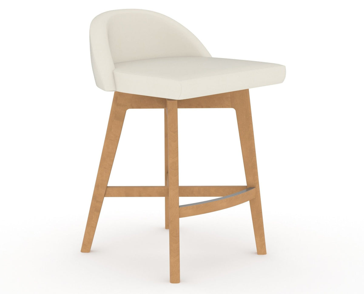 Canadel Downtown Swivel Counter or Bar Stool 8138 in YJ Faux Leather and 20 Caramel Washed, three-quarter view