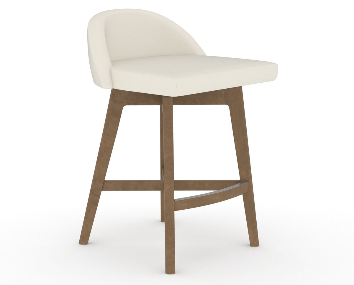 Canadel Downtown Swivel Counter or Bar Stool 8138 in YJ Faux Leather and 25 Pecan Washed, three-quarter view