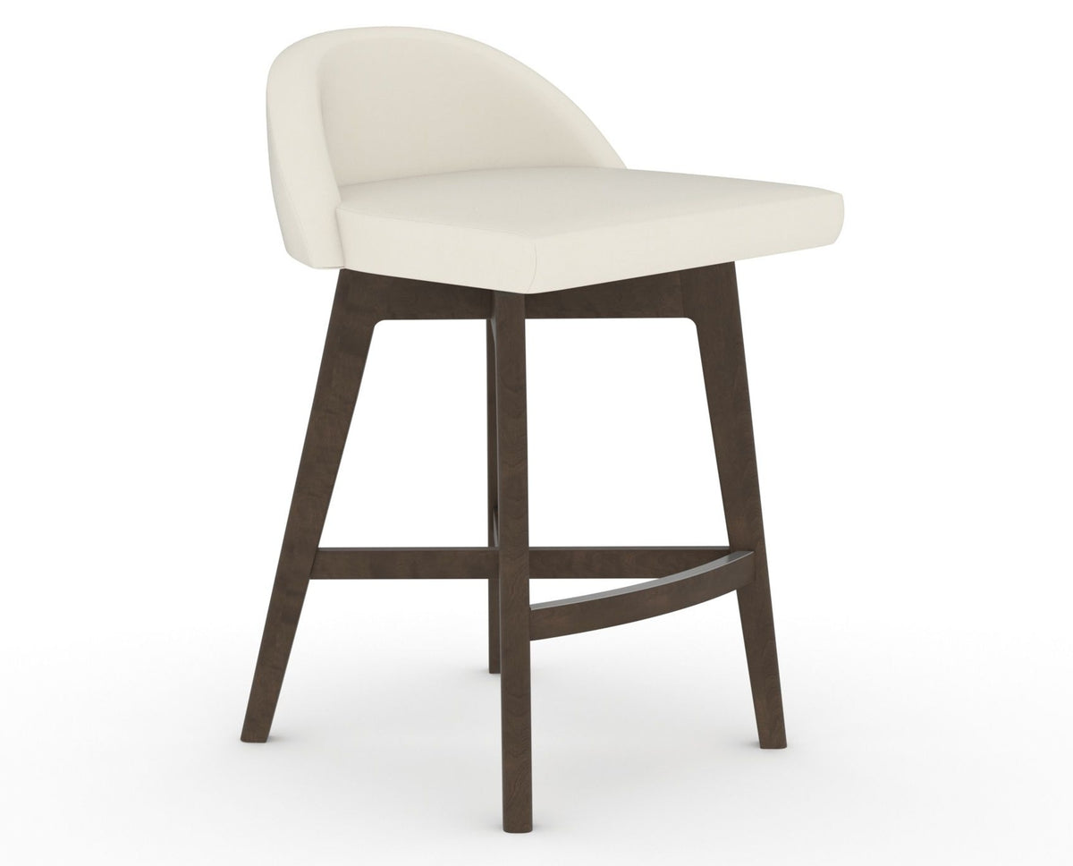 Canadel Downtown Swivel Counter or Bar Stool 8138 in YJ Faux Leather and 29 Hazelnut Washed, three-quarter view