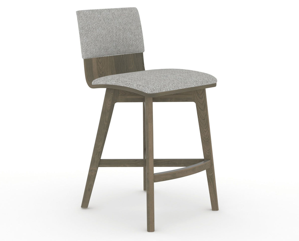 Canadel Downtown Swivel Counter or Bar Stool 8142 in 7C Fabric and 08 Shadow, three-quarter view