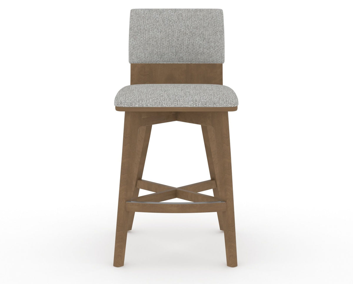 Canadel Downtown Swivel Counter or Bar Stool 8142 in 7C Fabric and 25 Pecan Washed, front view