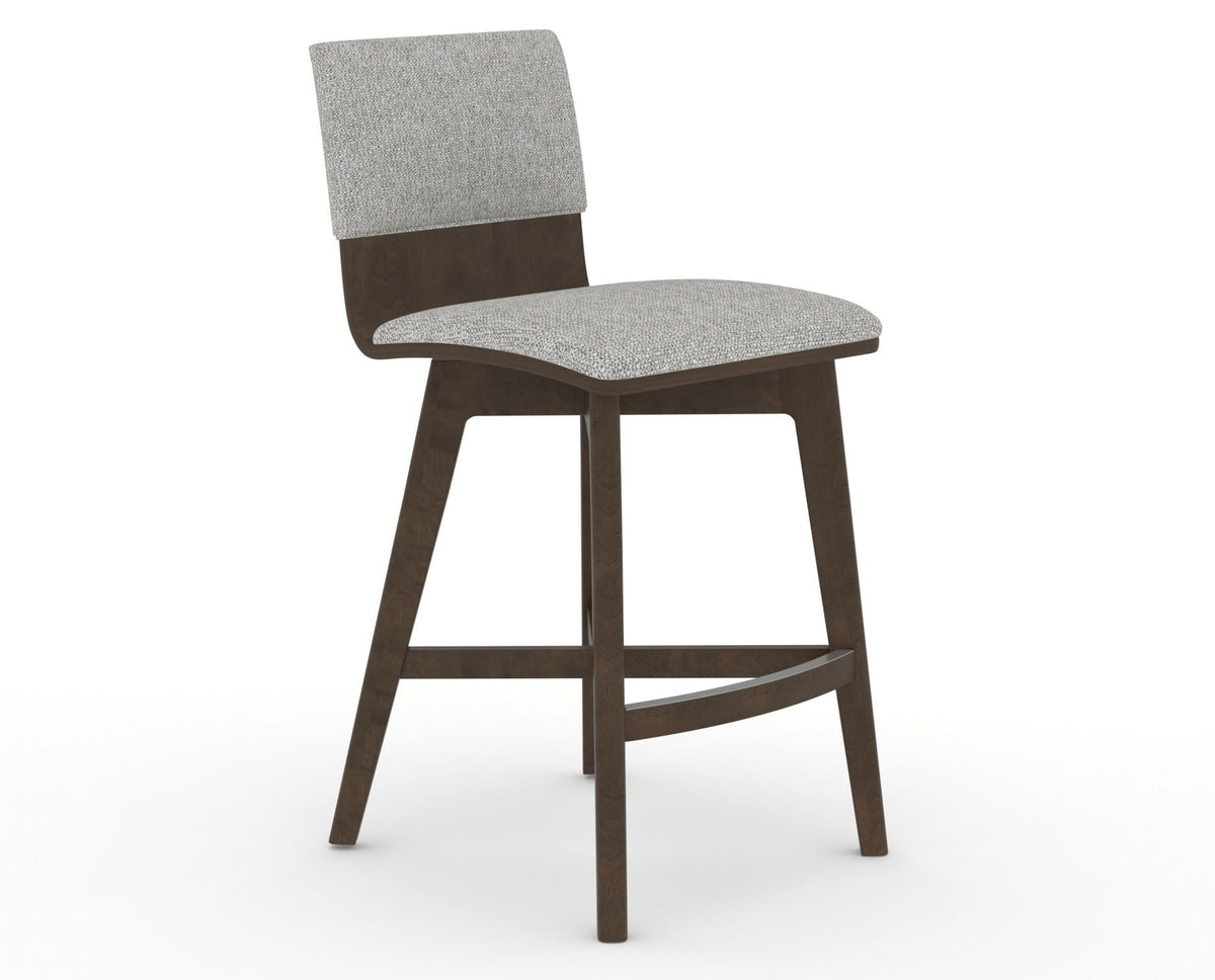 Canadel Downtown Swivel Counter or Bar Stool 8142 in 7C Fabric and 29 Hazelnut Washed, three-quarter view