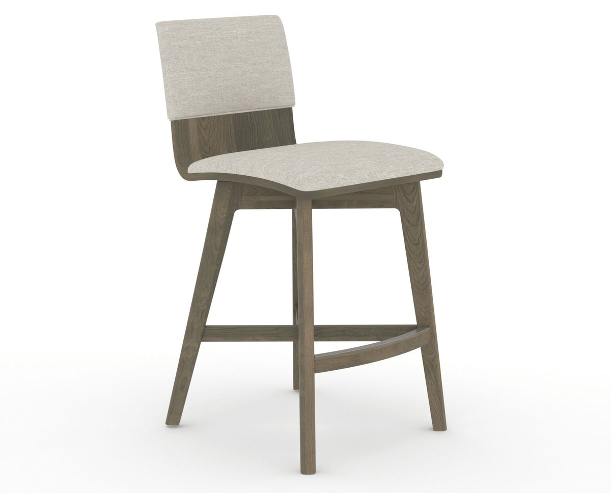Canadel Downtown Swivel Counter or Bar Stool 8142 in TB Fabric and 08 Shadow, three-quarter view