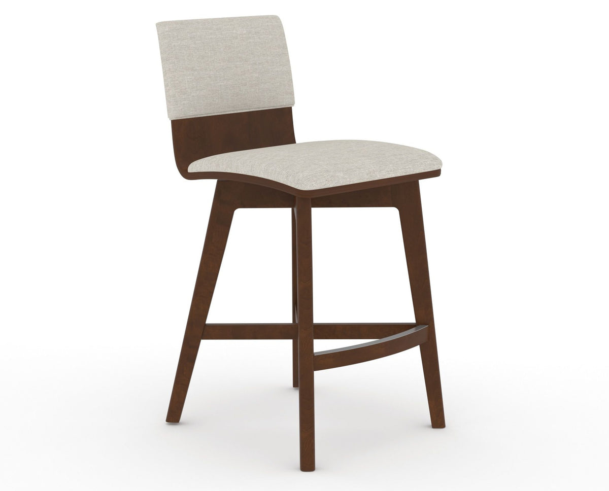Canadel Downtown Swivel Counter or Bar Stool 8142 in TB Fabric and 19 Cognac Washed, three-quarter view
