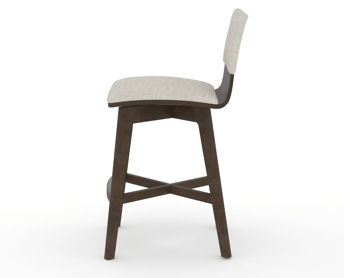 Canadel Downtown Swivel Counter or Bar Stool 8142 in TB Fabric and 29 Hazelnut Washed, side view