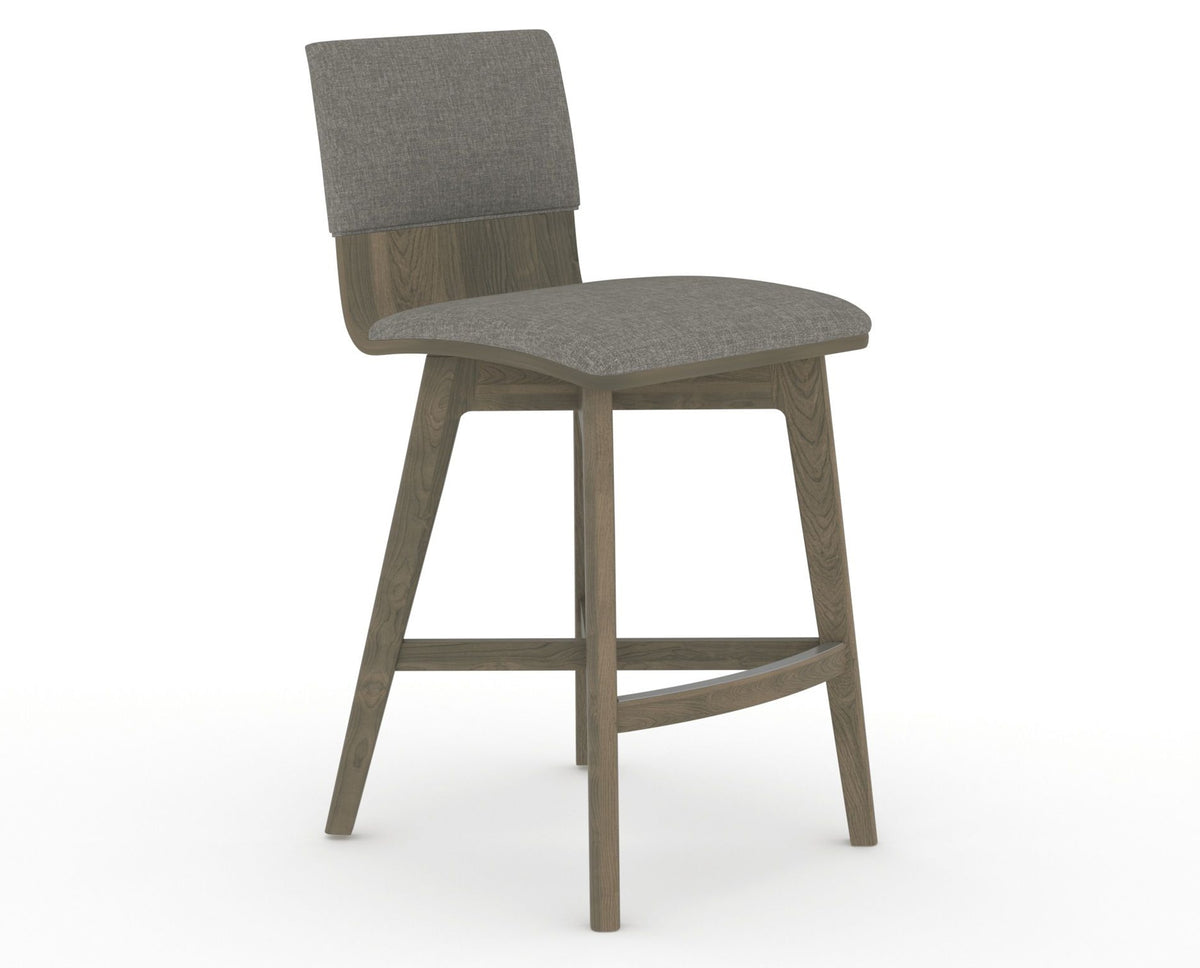 Canadel Downtown Swivel Counter or Bar Stool 8142 in TN Fabric and 08 Shadow, three-quarter view