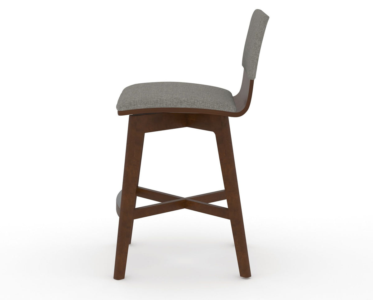 Canadel Downtown Swivel Counter or Bar Stool 8142 in TN Fabric and 19 Cognac Washed, side view