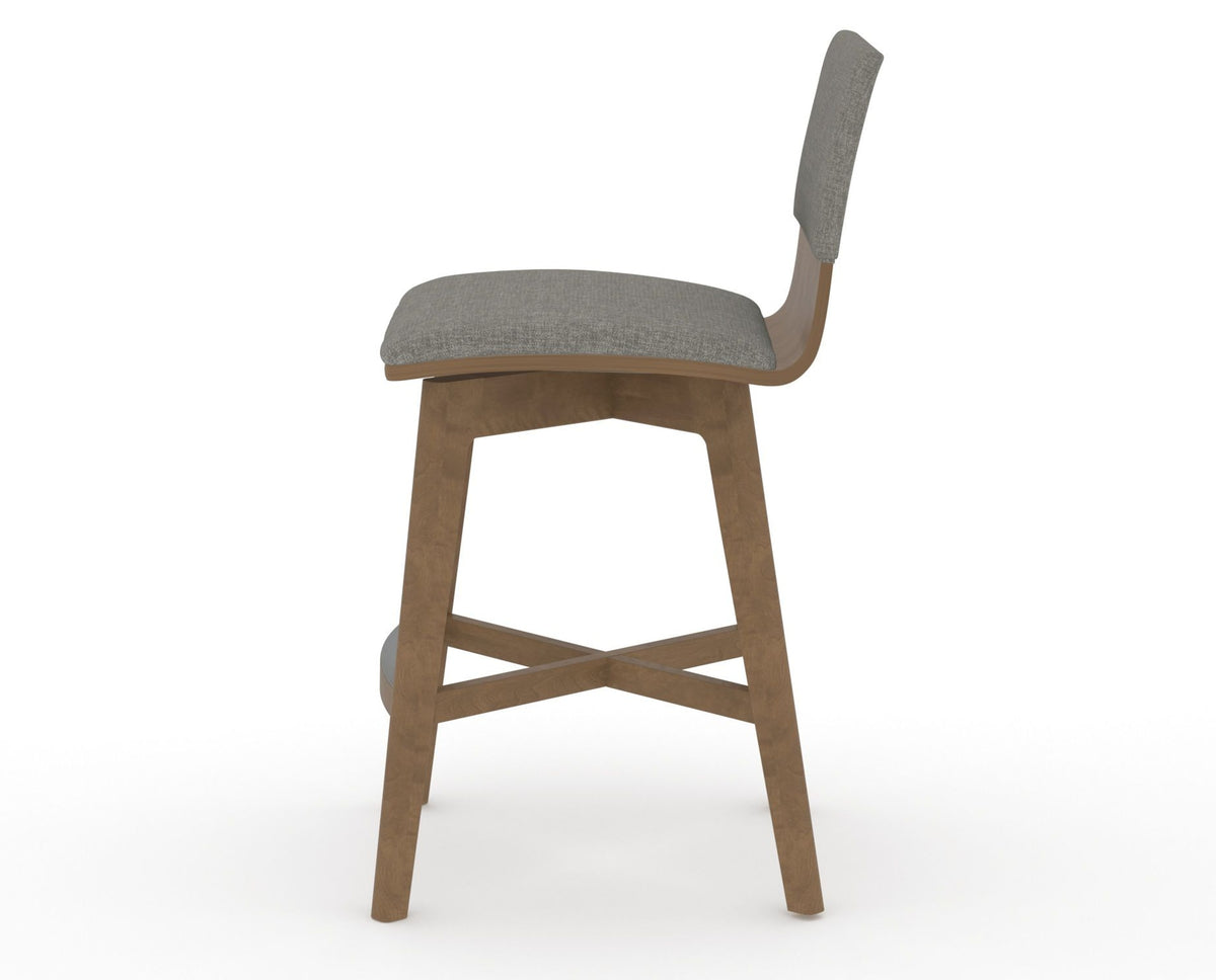Canadel Downtown Swivel Counter or Bar Stool 8142 in TN Fabric and 25 Pecan Washed, side view