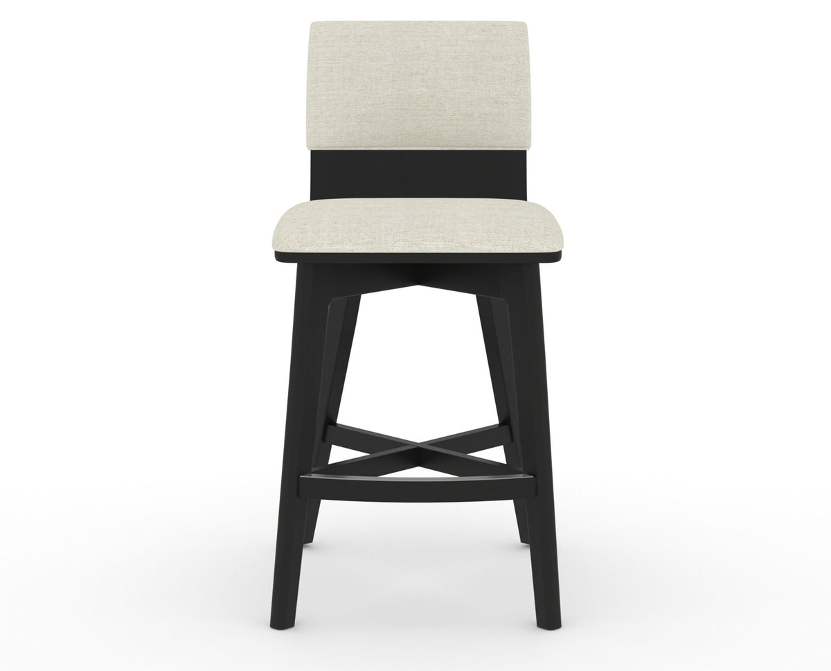 Canadel Downtown Swivel Counter or Bar Stool 8142 in TW Fabric and 05 Peppercorn Washed, front view