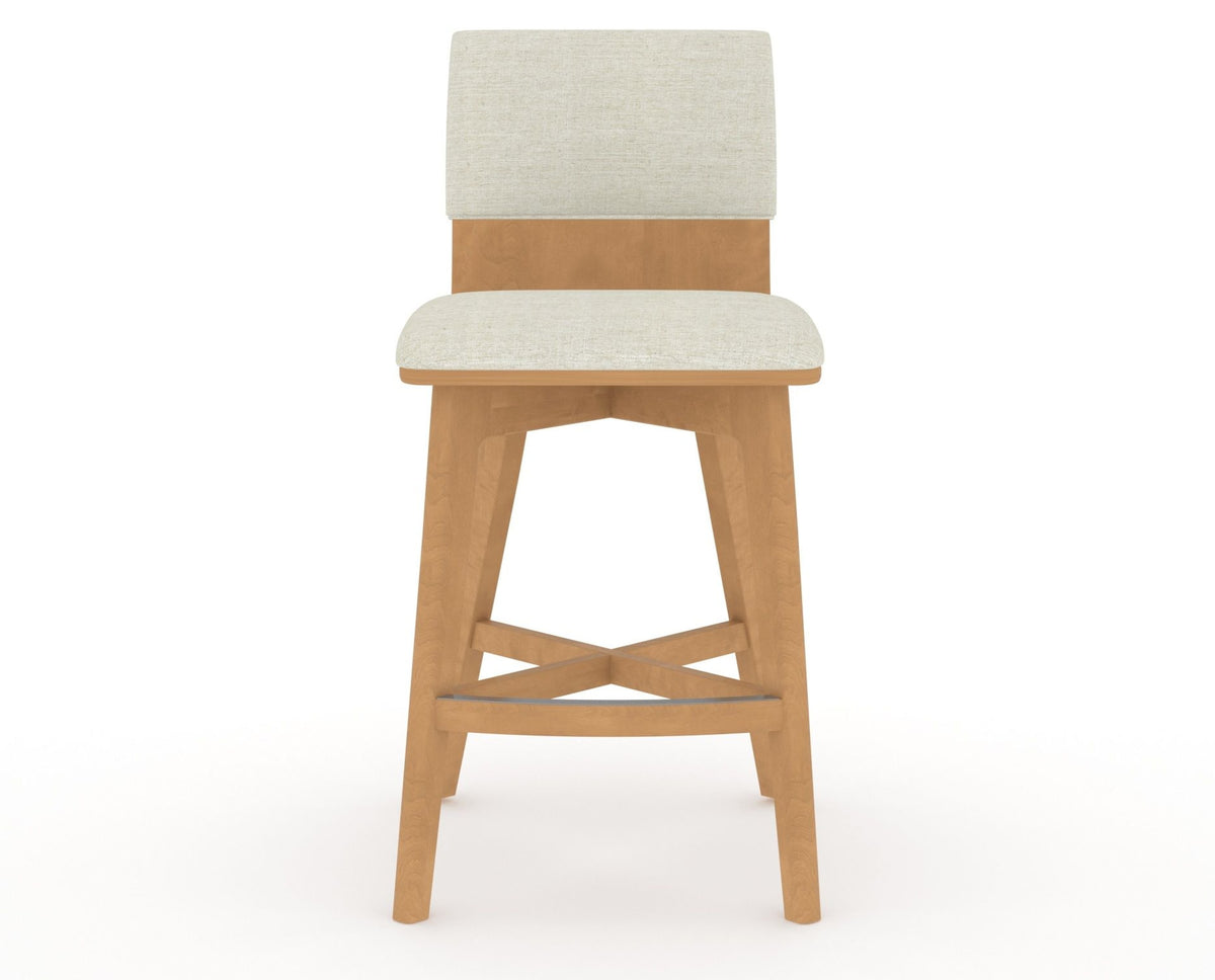Canadel Downtown Swivel Counter or Bar Stool 8142 in TW Fabric and 20 Caramel Washed, front view