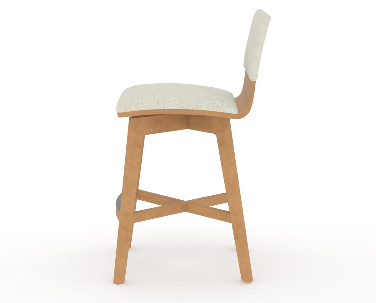 Canadel Downtown Swivel Counter or Bar Stool 8142 in TW Fabric and 20 Caramel Washed, side view