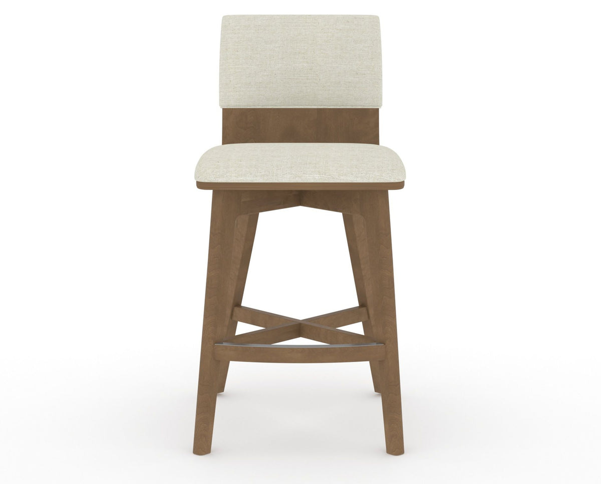 Canadel Downtown Swivel Counter or Bar Stool 8142 in TW Fabric and 25 Pecan Washed, front view