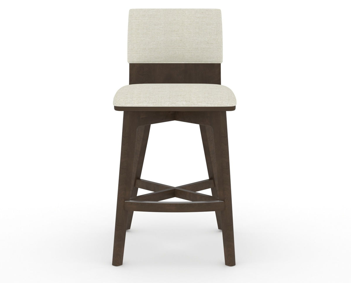 Canadel Downtown Swivel Counter or Bar Stool 8142 in TW Fabric and 29 Hazelnut Washed, front view