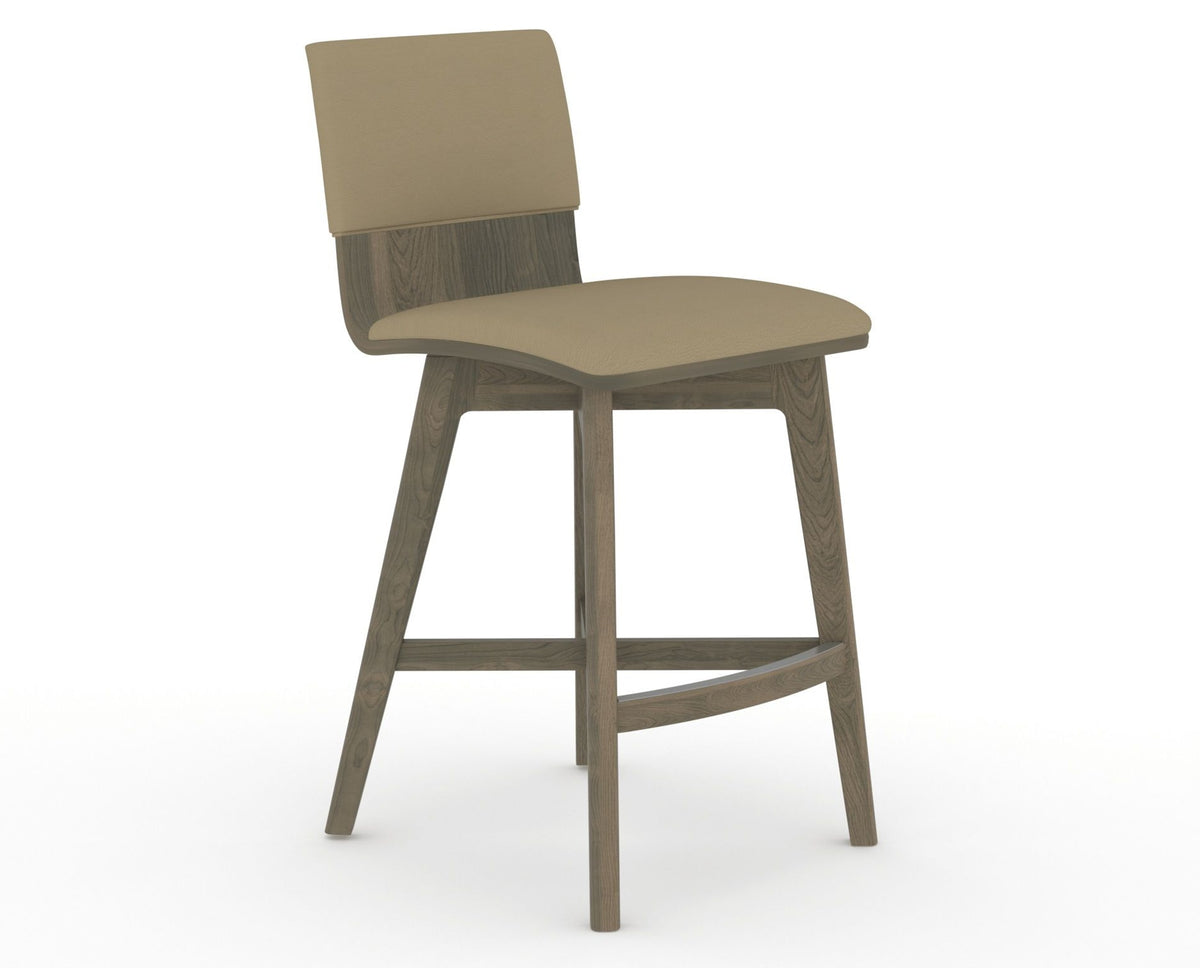 Canadel Downtown Swivel Counter or Bar Stool 8142 in XY Faux Leather and 08 Shadow, three-quarter view