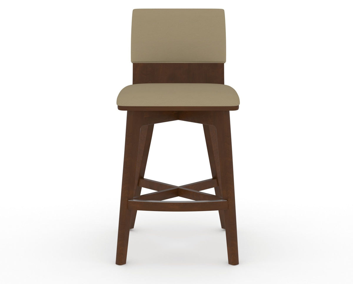 Canadel Downtown Swivel Counter or Bar Stool 8142 in XY Faux Leather and 19 Cognac Washed, front view