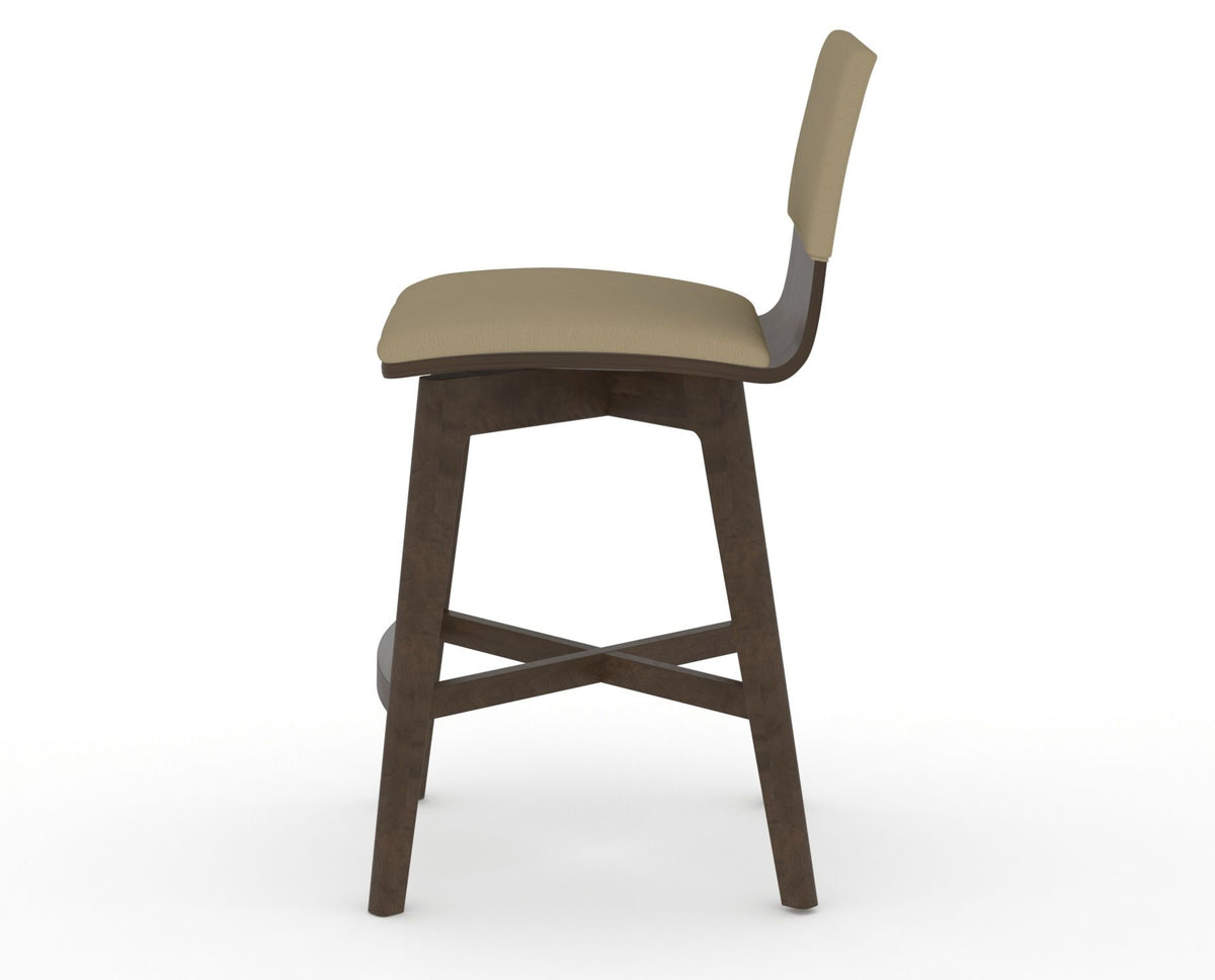 Canadel Downtown Swivel Counter or Bar Stool 8142 in XY Faux Leather and 29 Hazelnut Washed, side view