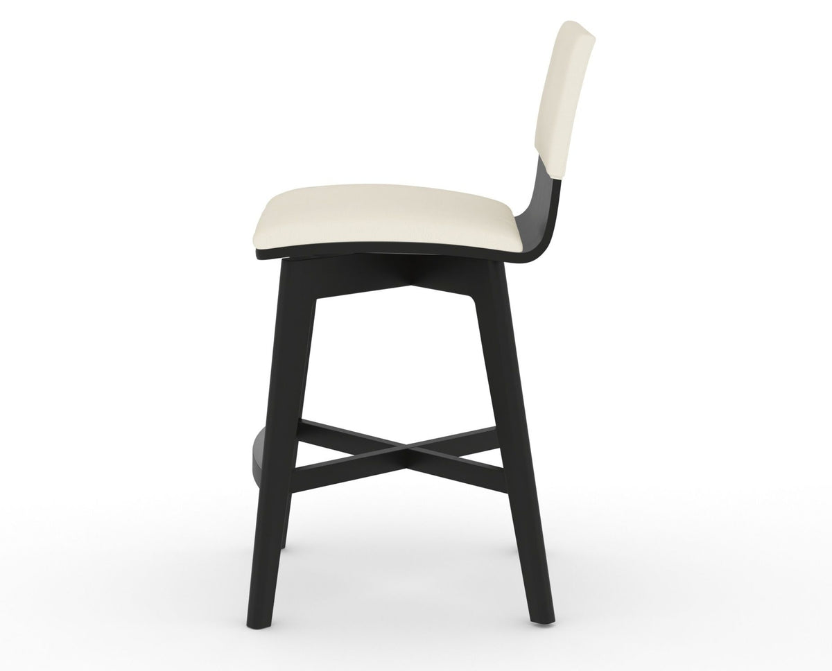 Canadel Downtown Swivel Counter or Bar Stool 8142 in YJ Faux Leather and 05 Peppercorn Washed, side view