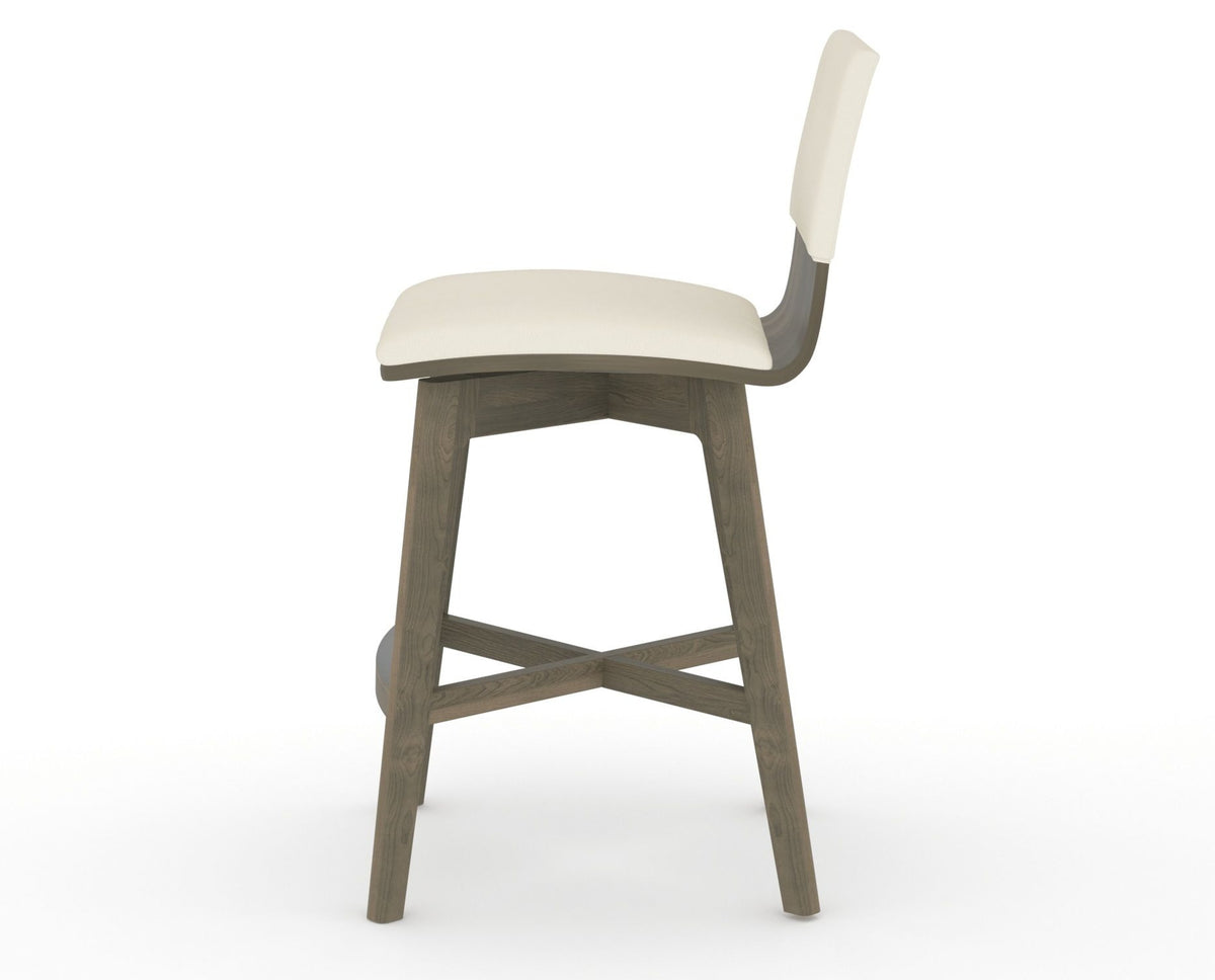 Canadel Downtown Swivel Counter or Bar Stool 8142 in YJ Faux Leather and 08 Shadow, side view