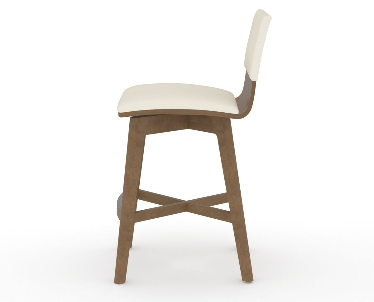 Canadel Downtown Swivel Counter or Bar Stool 8142 in YJ Faux Leather and 25 Pecan Washed, side view