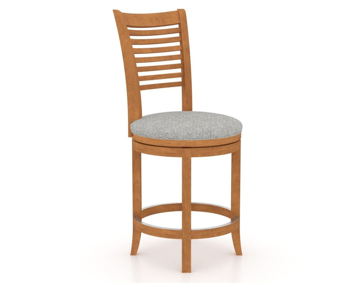 Canadel Upholstered Counter Stool 8229 in 7C Fabric and 01 Honey Washed and Swivel Base, three-quarter view