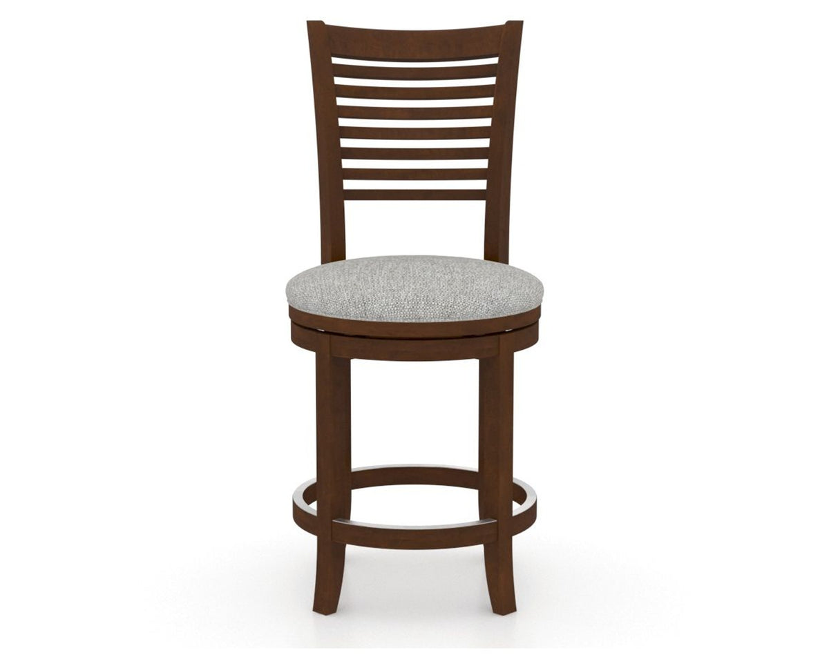 Canadel Upholstered Counter Stool 8229 in 7C Fabric and 19 Cognac Washed and Swivel Base, front view